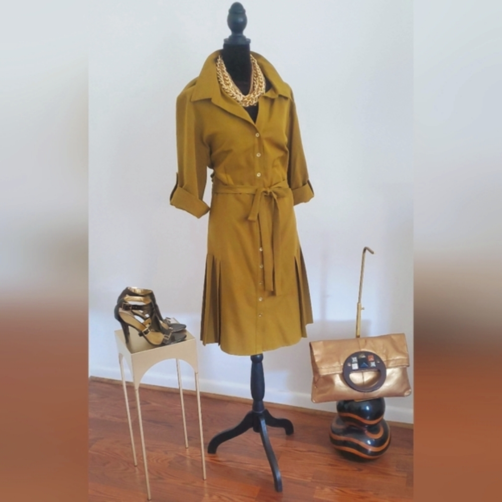 Sharagano Olive Long Sleeve Dress - Picture 3 of 13